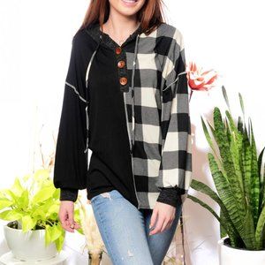 19. Color Block Lightweight Plaid Hoodie